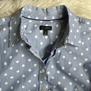 Talbots - The Classic Casual Shirt: Dots and Stripes (Blue/White) - M